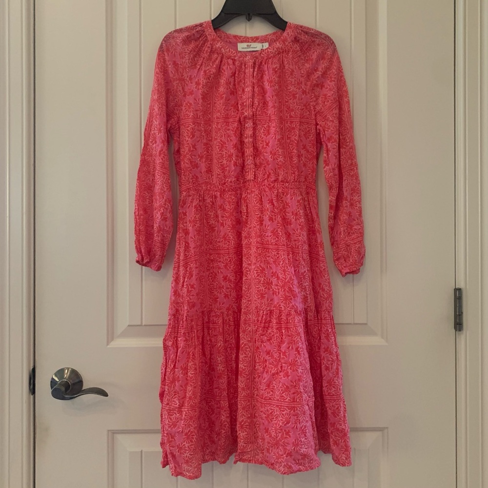 Vineyard Vines Hot Pink/White Floral Kids Dress